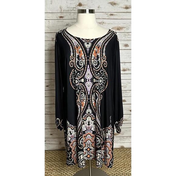 INC International Concepts Dresses & Skirts - INC International Concepts black baroque long sleeves shift dress/tunic Size 3X